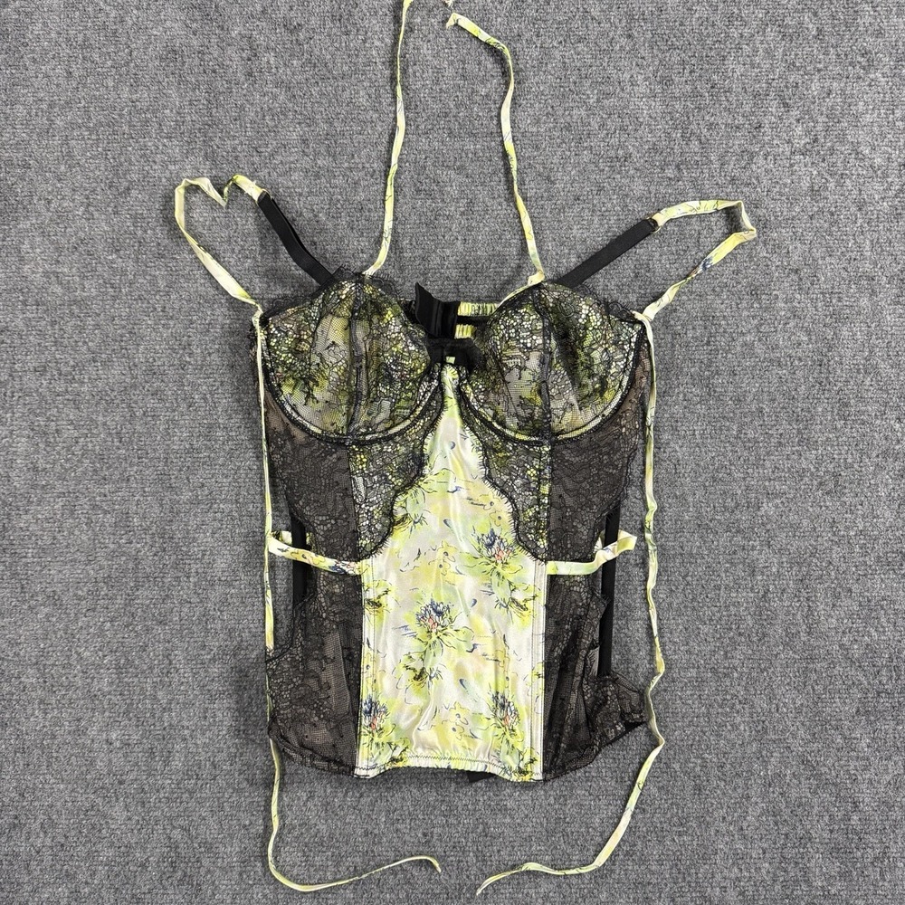 Victorias Secret Corset 36C Silk Floral Lace Designer Fantasy Island NEW